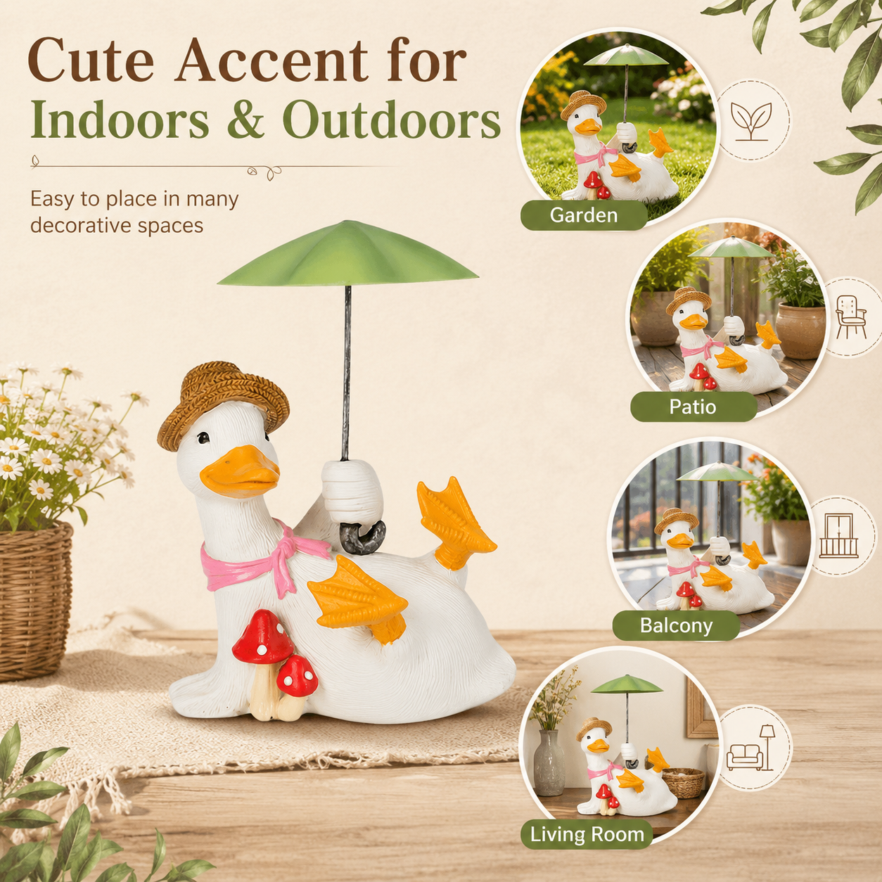 Whimsical Duck with Umbrella Garden Statue