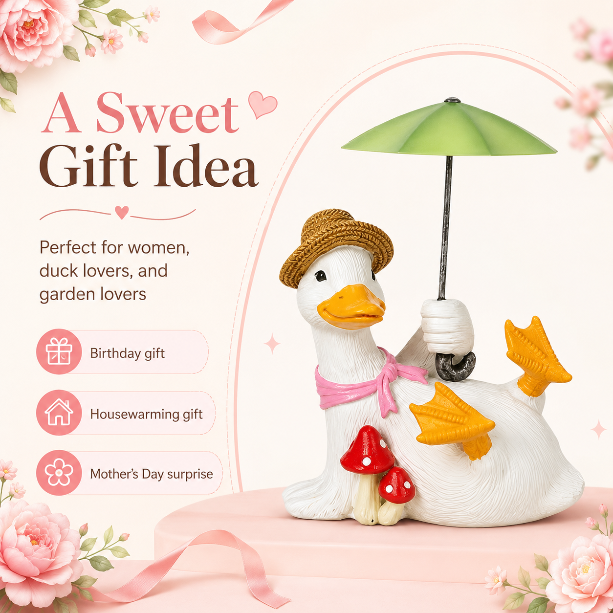 Whimsical Duck with Umbrella Garden Statue