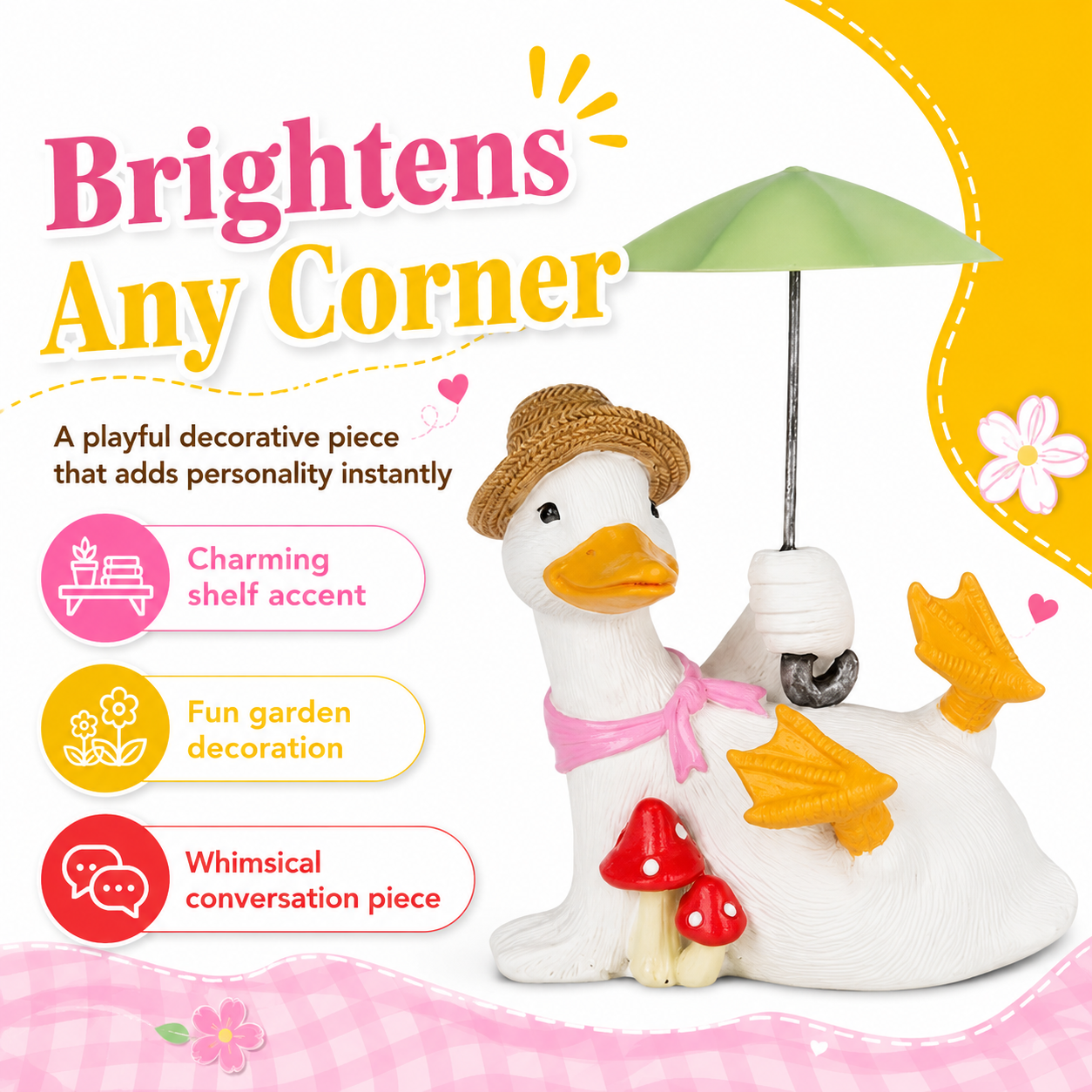 Whimsical Duck with Umbrella Garden Statue