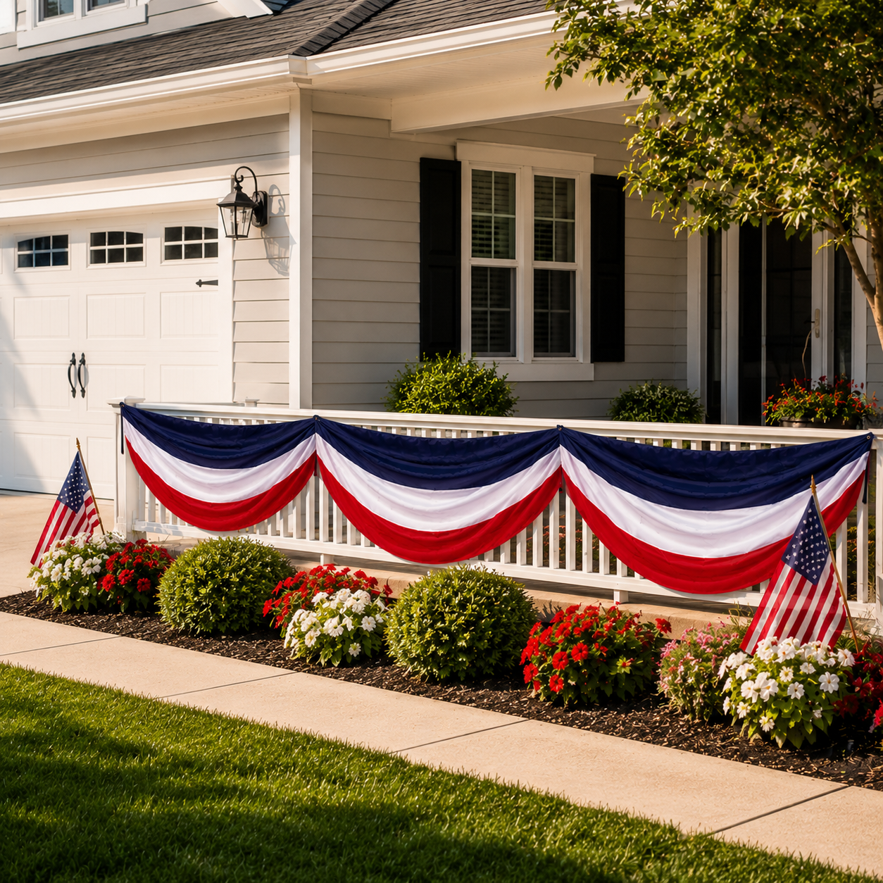American Flag Triangular Banner 2x20ft Patriotic Theme Banner (Optional Warm White String Lights)