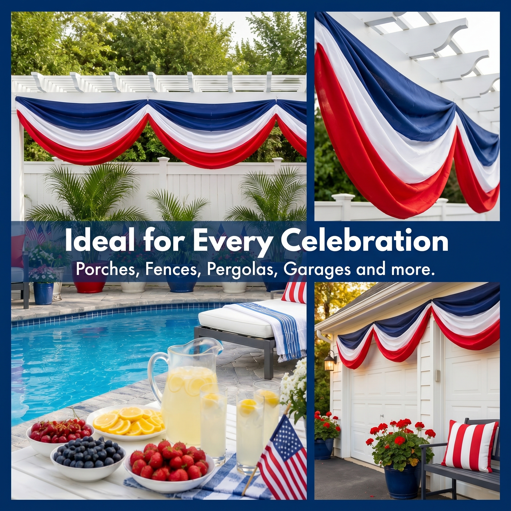 American Flag Triangular Banner 2x20ft Patriotic Theme Banner (Optional Warm White String Lights)
