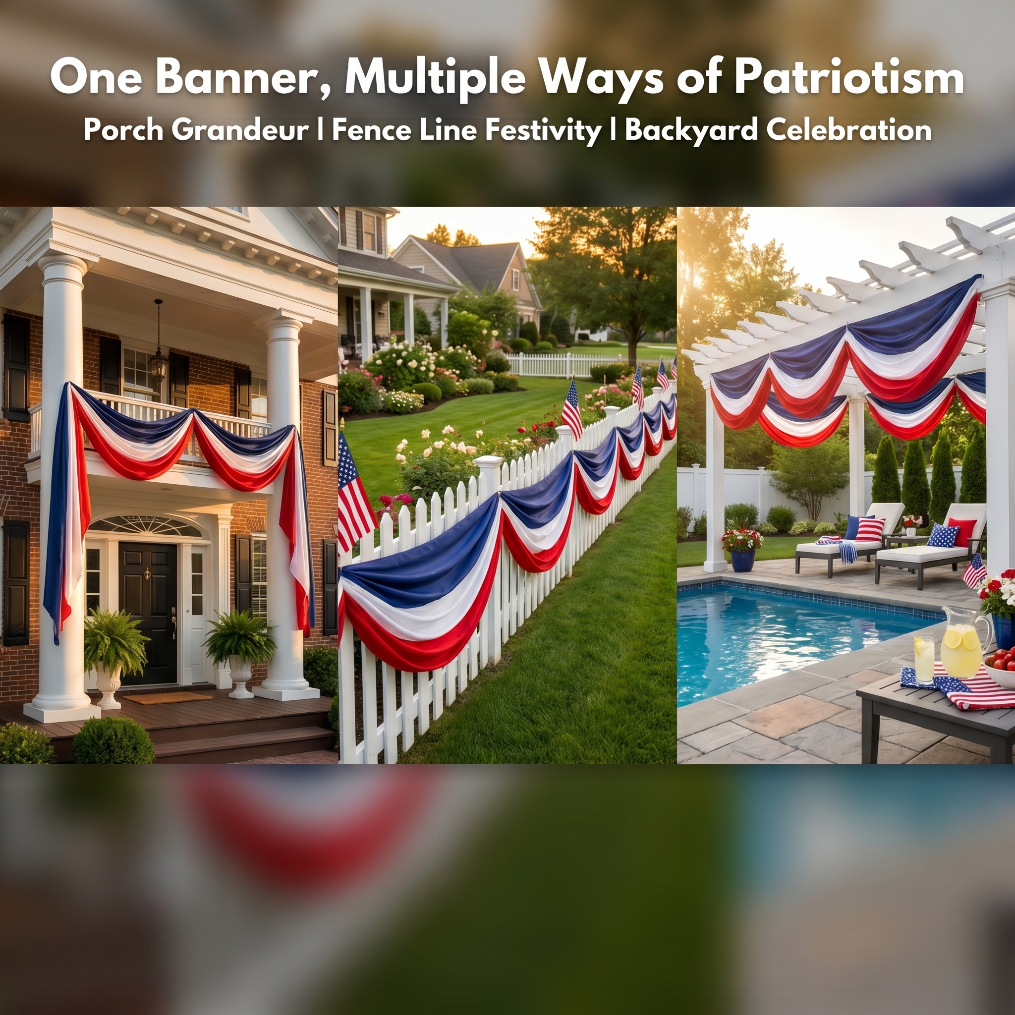 American Flag Triangular Banner 2x20ft Patriotic Theme Banner (Optional Warm White String Lights)
