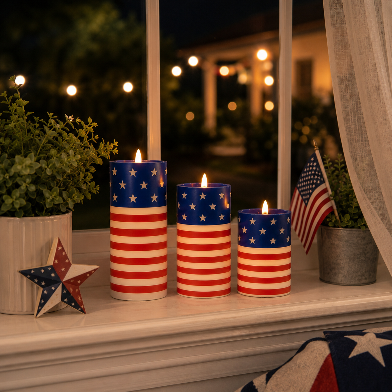 3PCS American Flag Flameless Candles with Moving Flame