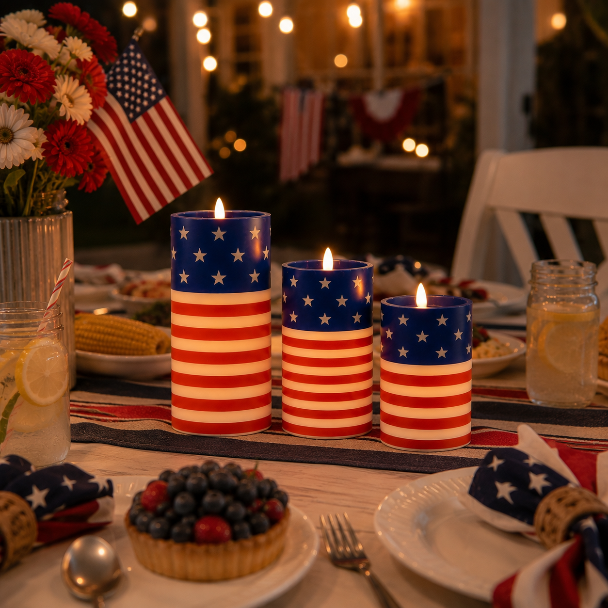 3PCS American Flag Flameless Candles with Moving Flame