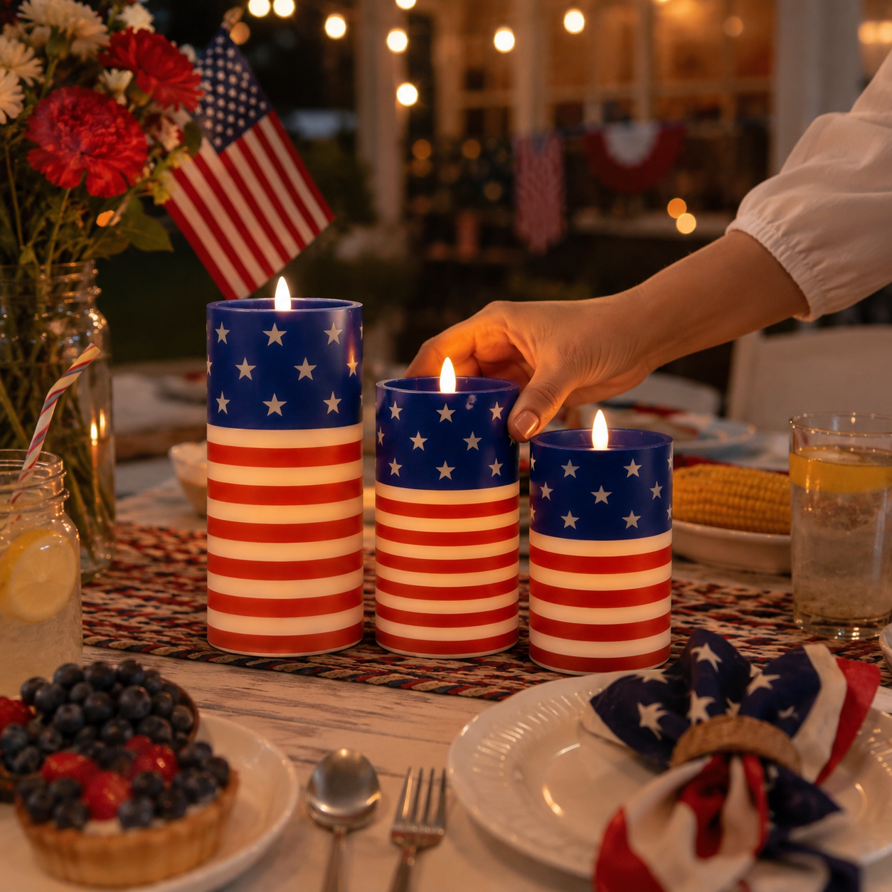 3PCS American Flag Flameless Candles with Moving Flame