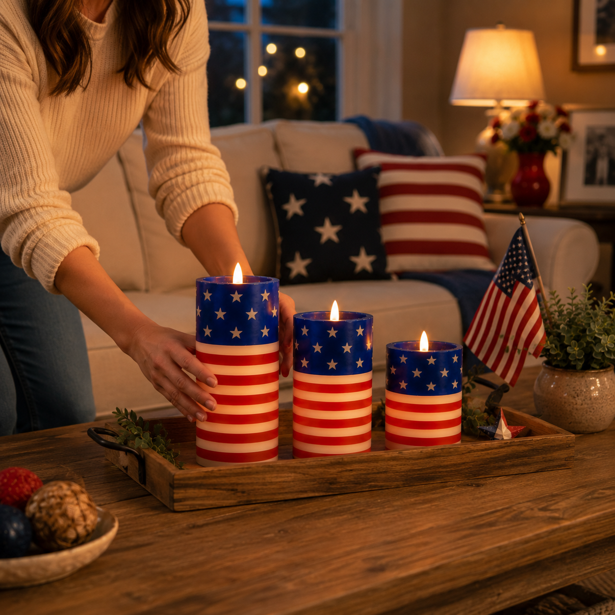 3PCS American Flag Flameless Candles with Moving Flame