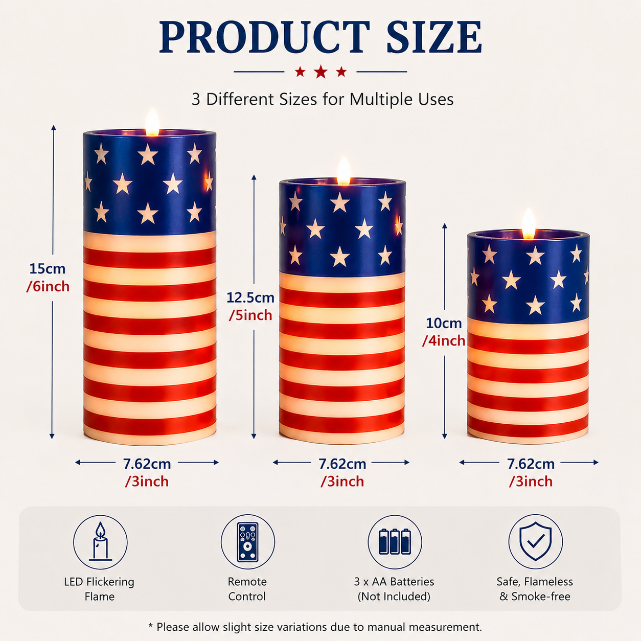 3PCS American Flag Flameless Candles with Moving Flame