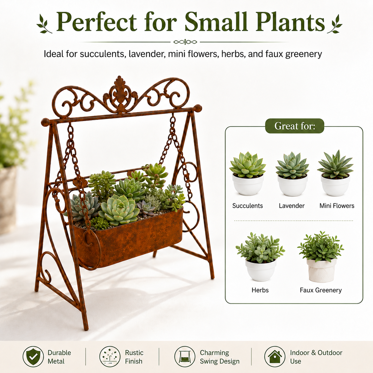 Rustic Metal Swing Chair Planter