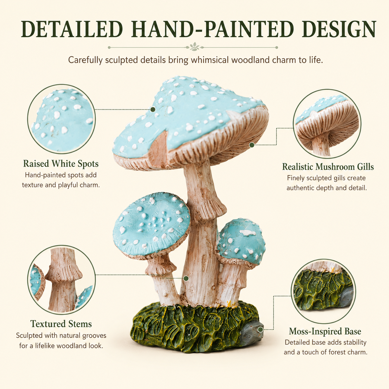 3-Piece Mini Mushroom Figurine Set