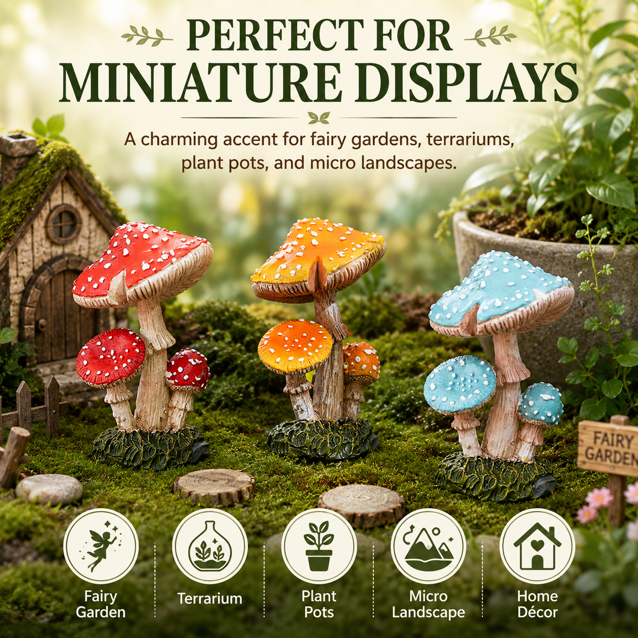 3-Piece Mini Mushroom Figurine Set