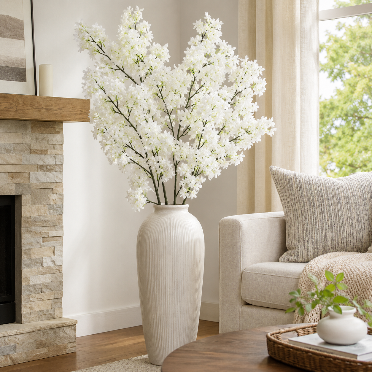 Large White Artificial Lilac Flower Branch