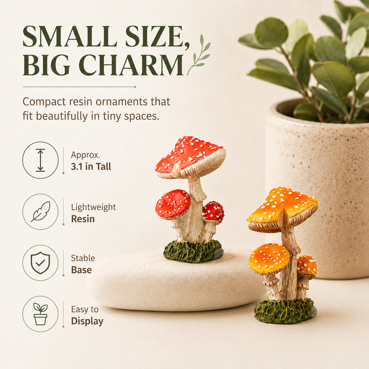 3-Piece Mini Mushroom Figurine Set