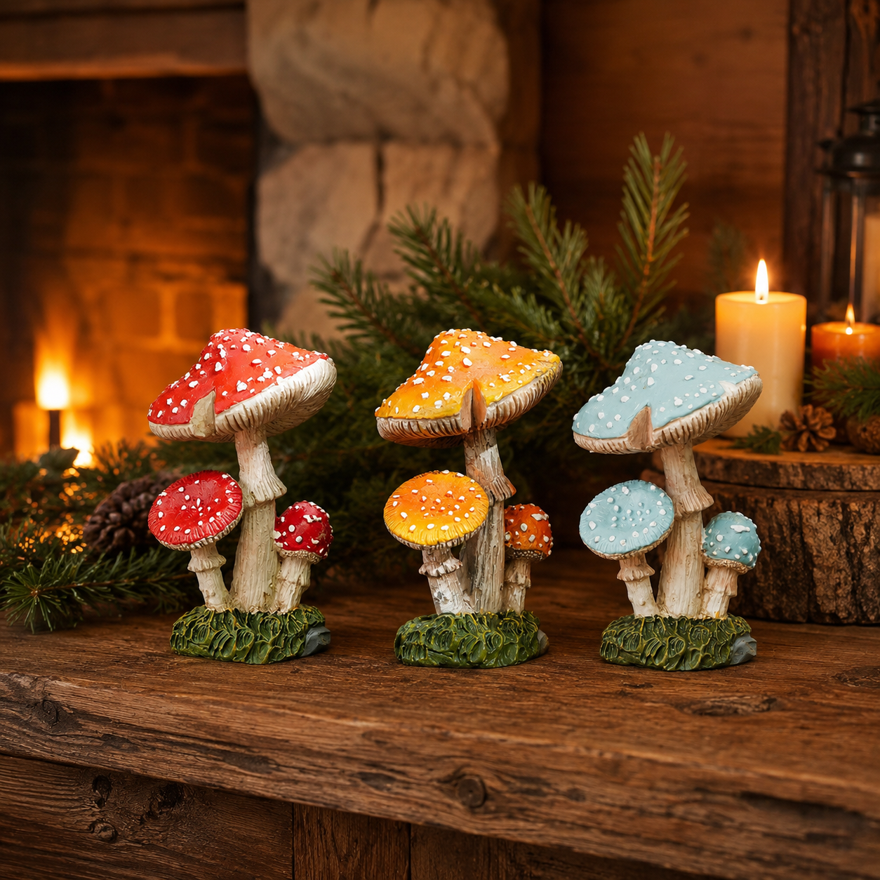 3-Piece Mini Mushroom Figurine Set