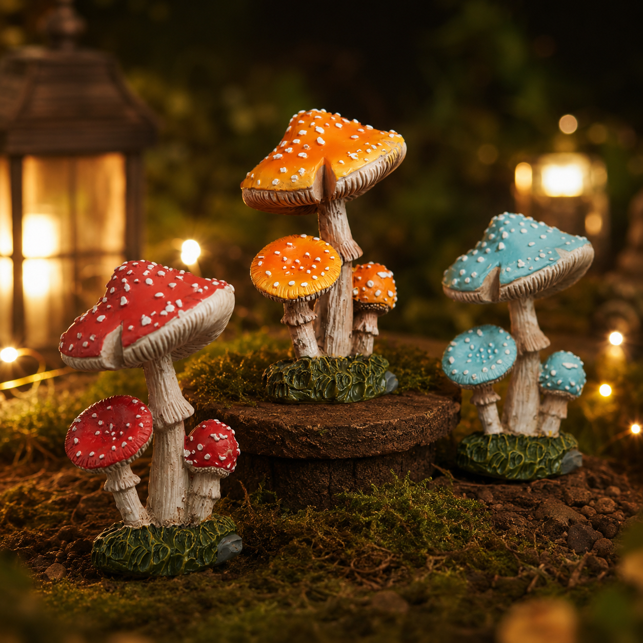 3-Piece Mini Mushroom Figurine Set