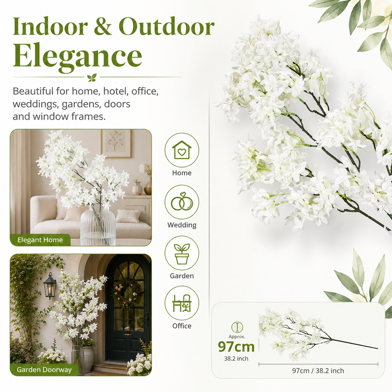 Large White Artificial Lilac Flower Branch