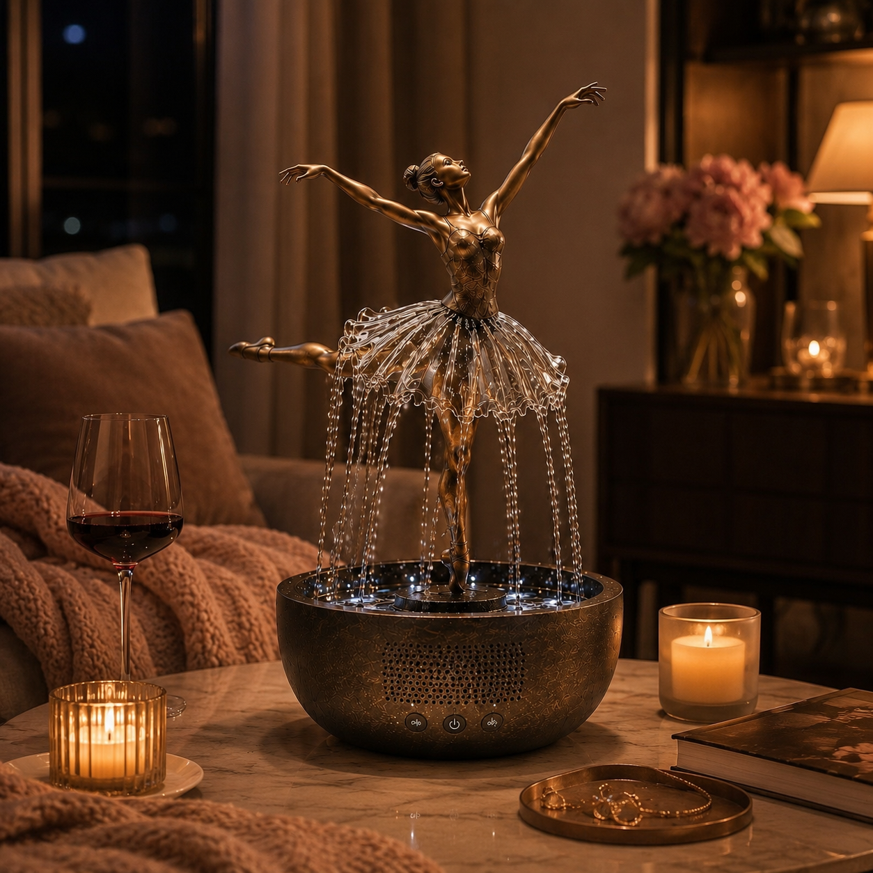Ballerina Water Fountain with Bluetooth Speaker & LED Lights