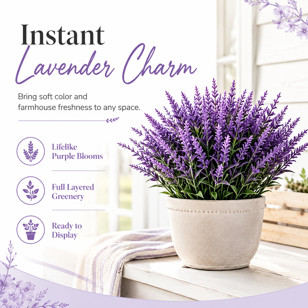 12-Piece Artificial Lavender Flowers for Outdoors
