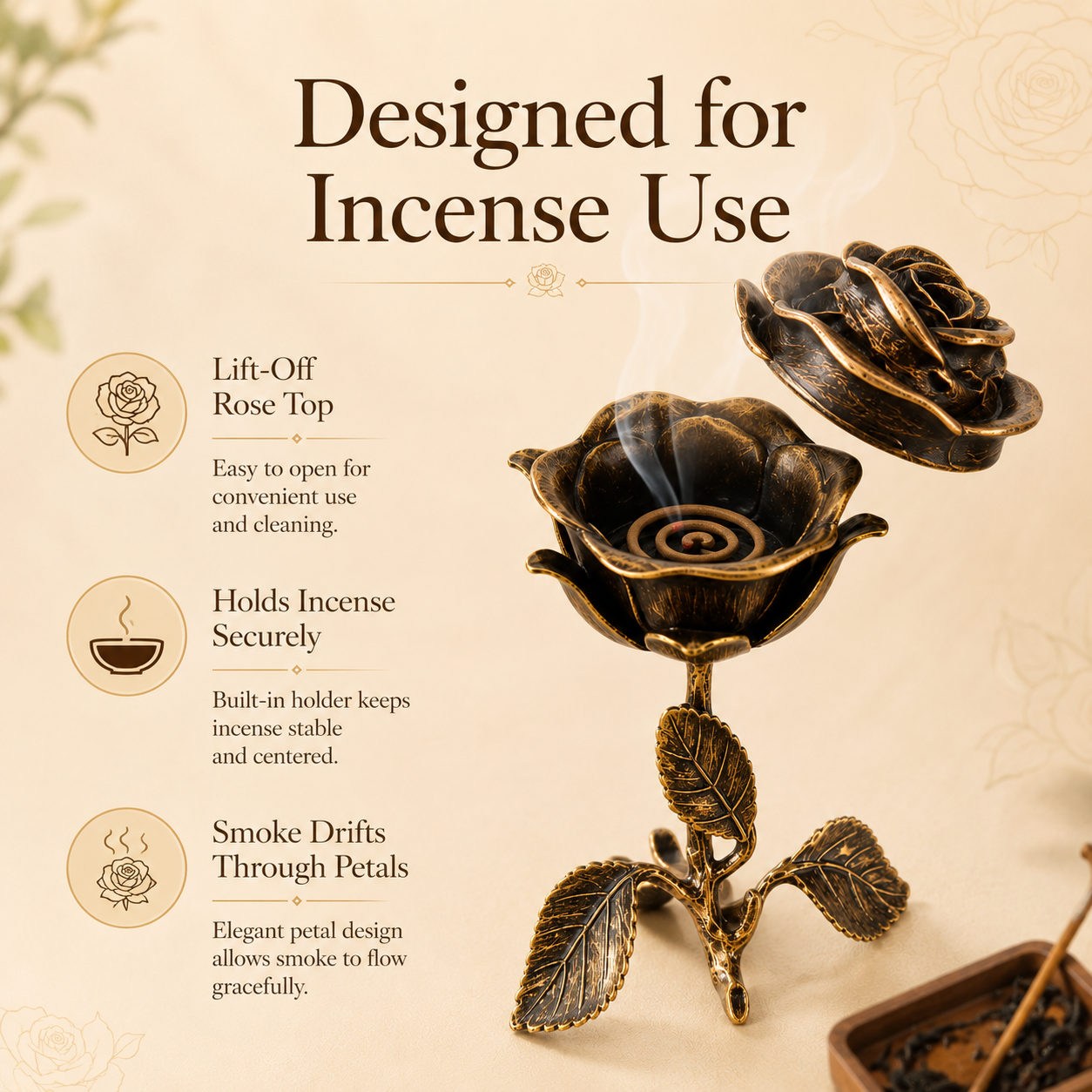 Antique Rose-Scented Incense Burner