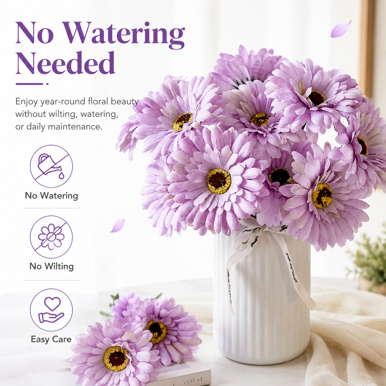 12 Pcs Lavender Faux Daisy Silk Flowers with Stems