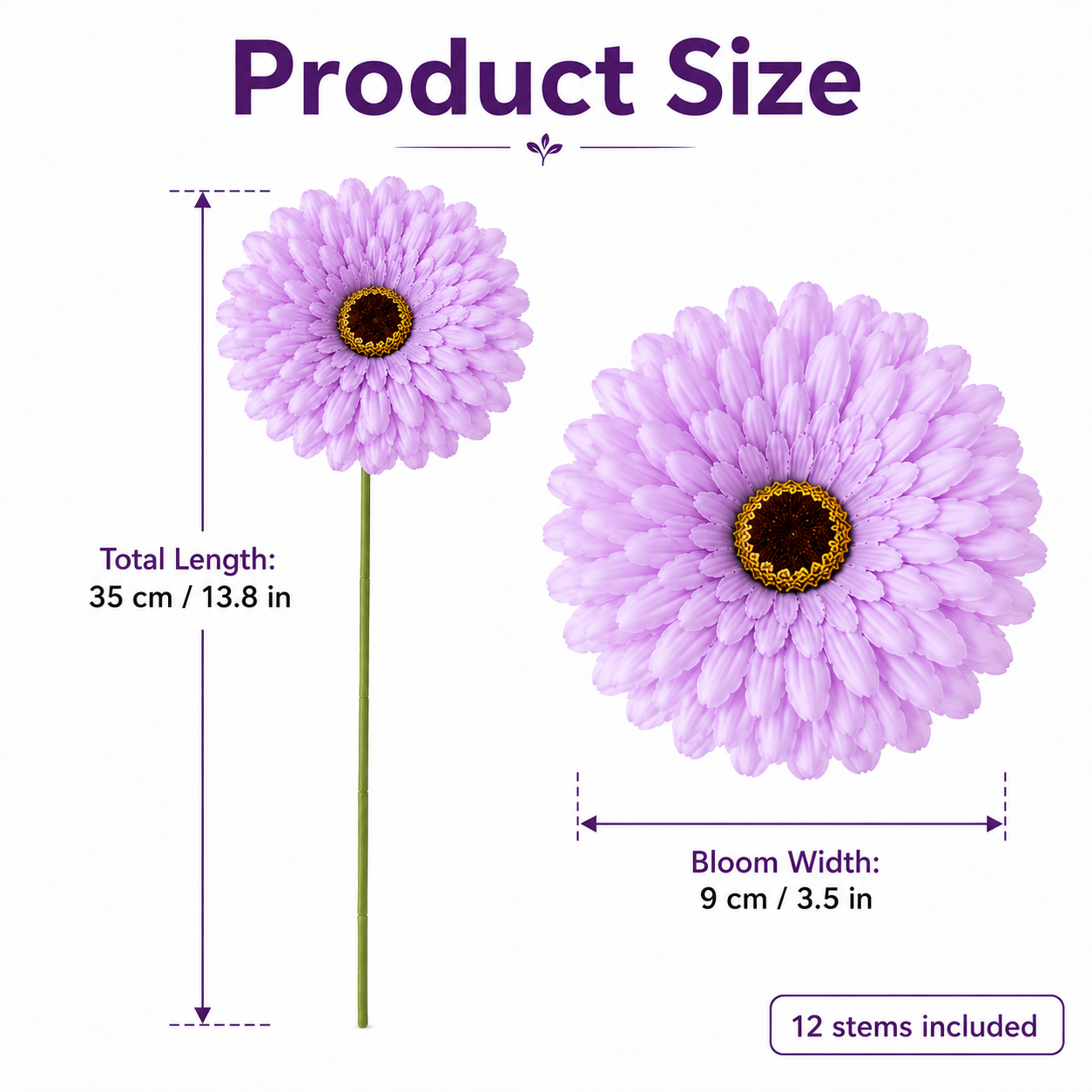 12 Pcs Lavender Faux Daisy Silk Flowers with Stems