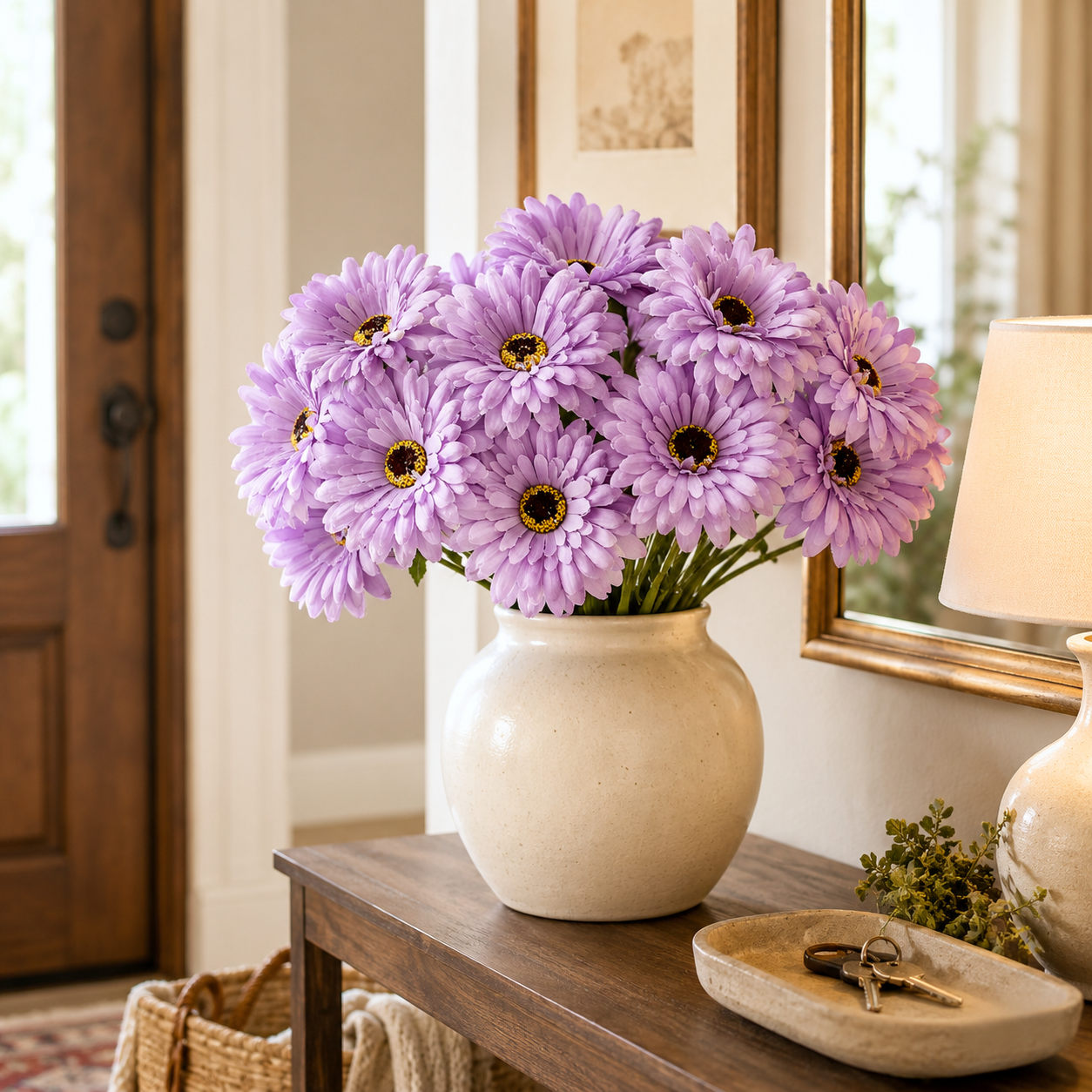 12 Pcs Lavender Faux Daisy Silk Flowers with Stems