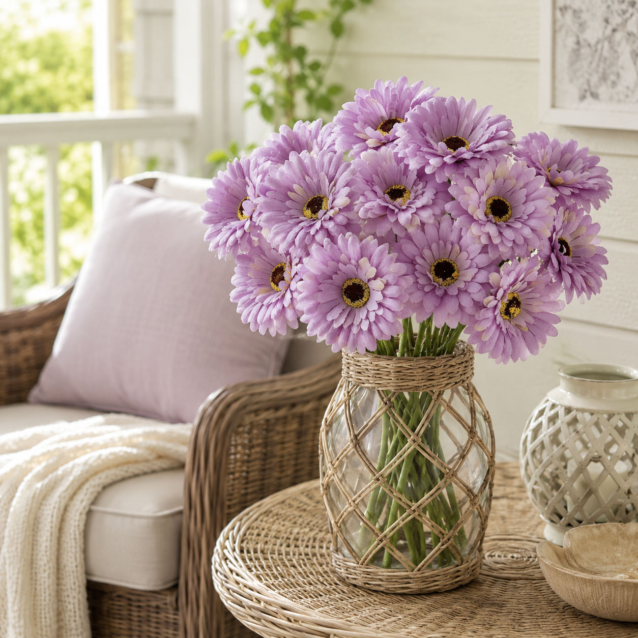 12 Pcs Lavender Faux Daisy Silk Flowers with Stems