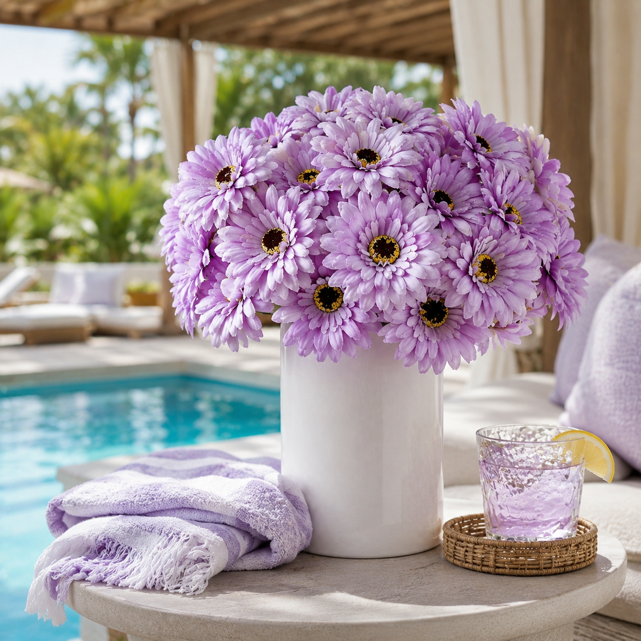 12 Pcs Lavender Faux Daisy Silk Flowers with Stems