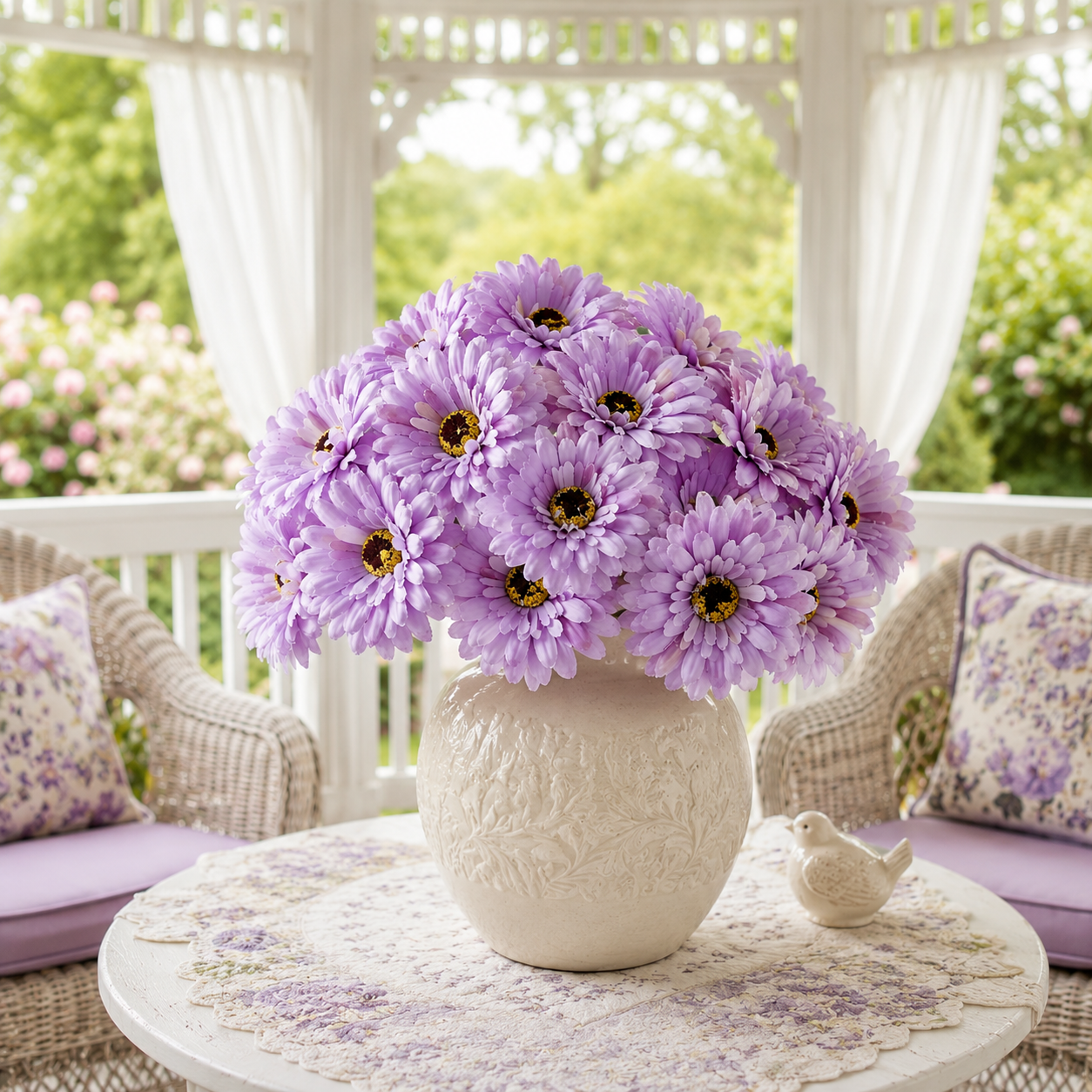12 Pcs Lavender Faux Daisy Silk Flowers with Stems