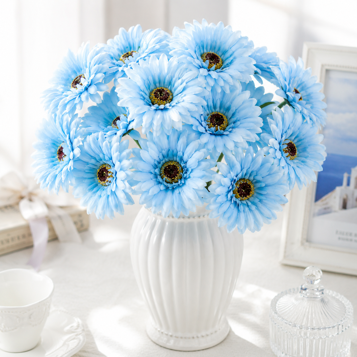 12 Pcs Lavender Faux Daisy Silk Flowers with Stems