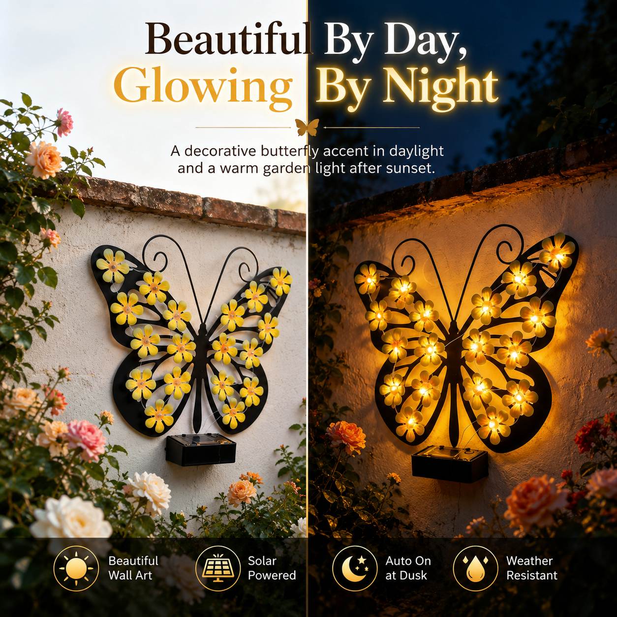 Solar Butterfly Wall Light Outdoor Decor