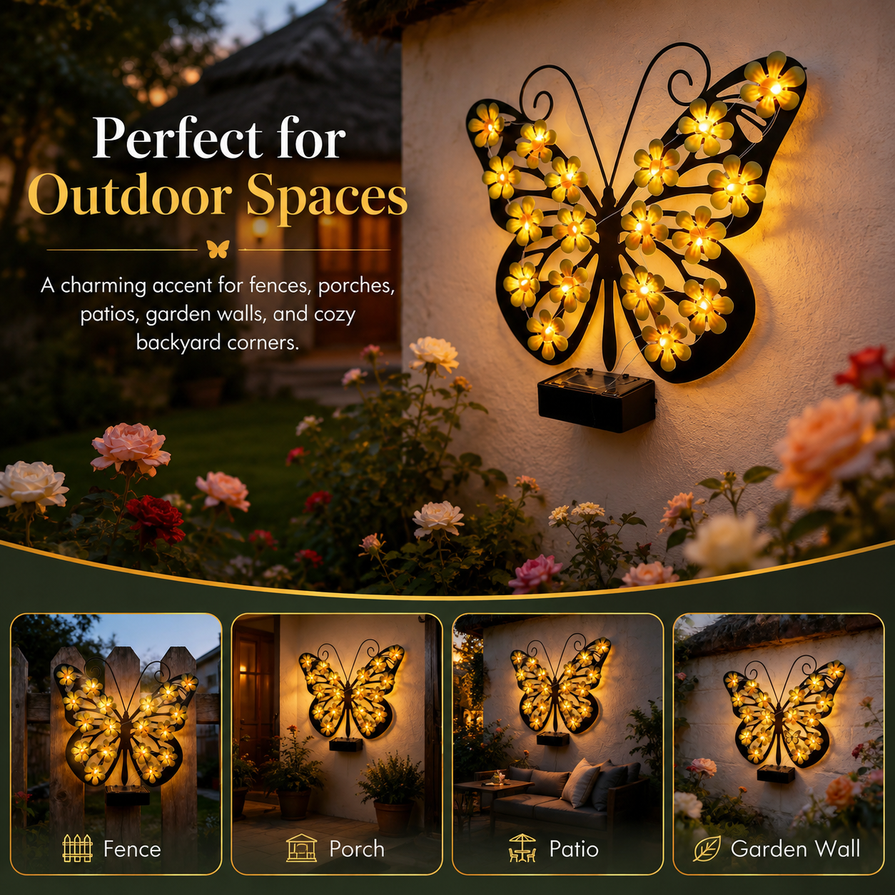 Solar Butterfly Wall Light Outdoor Decor