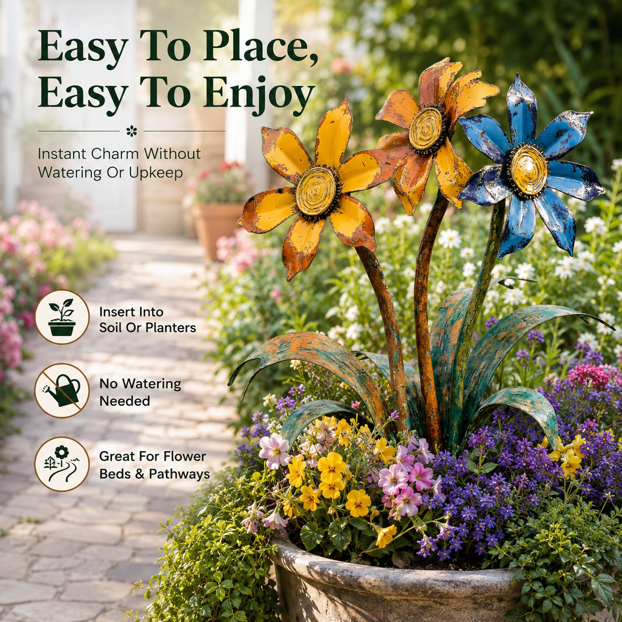 Handcrafted Rustic Metal Flower Garden Stake