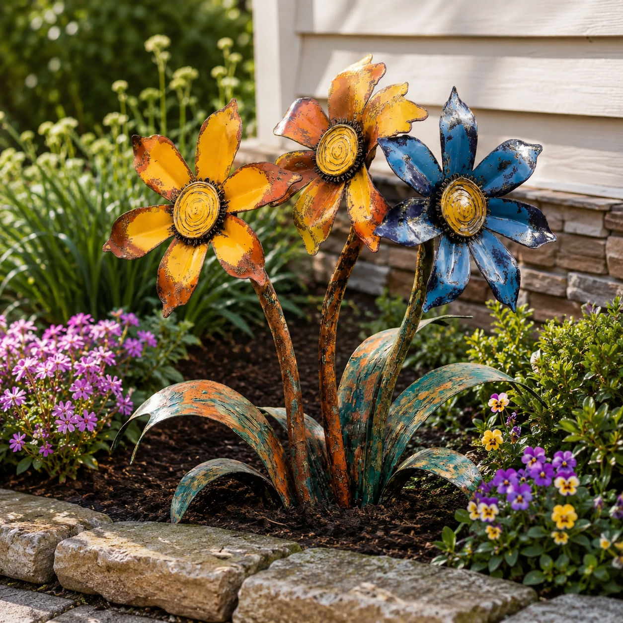 Handcrafted Rustic Metal Flower Garden Stake