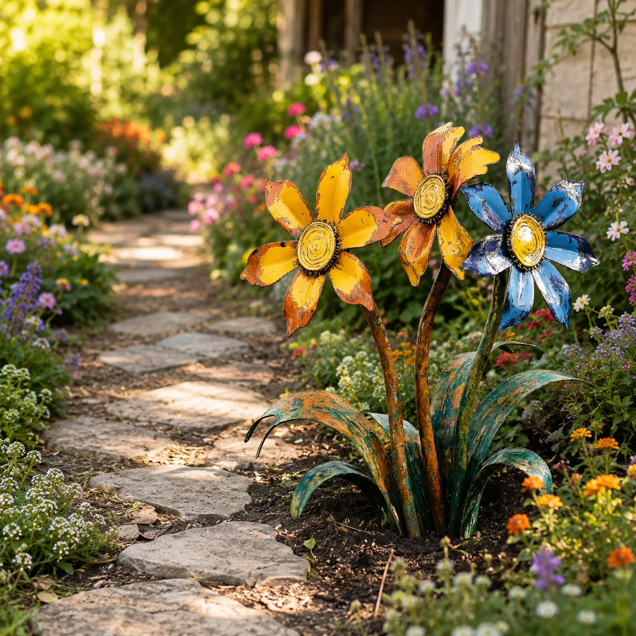 Handcrafted Rustic Metal Flower Garden Stake