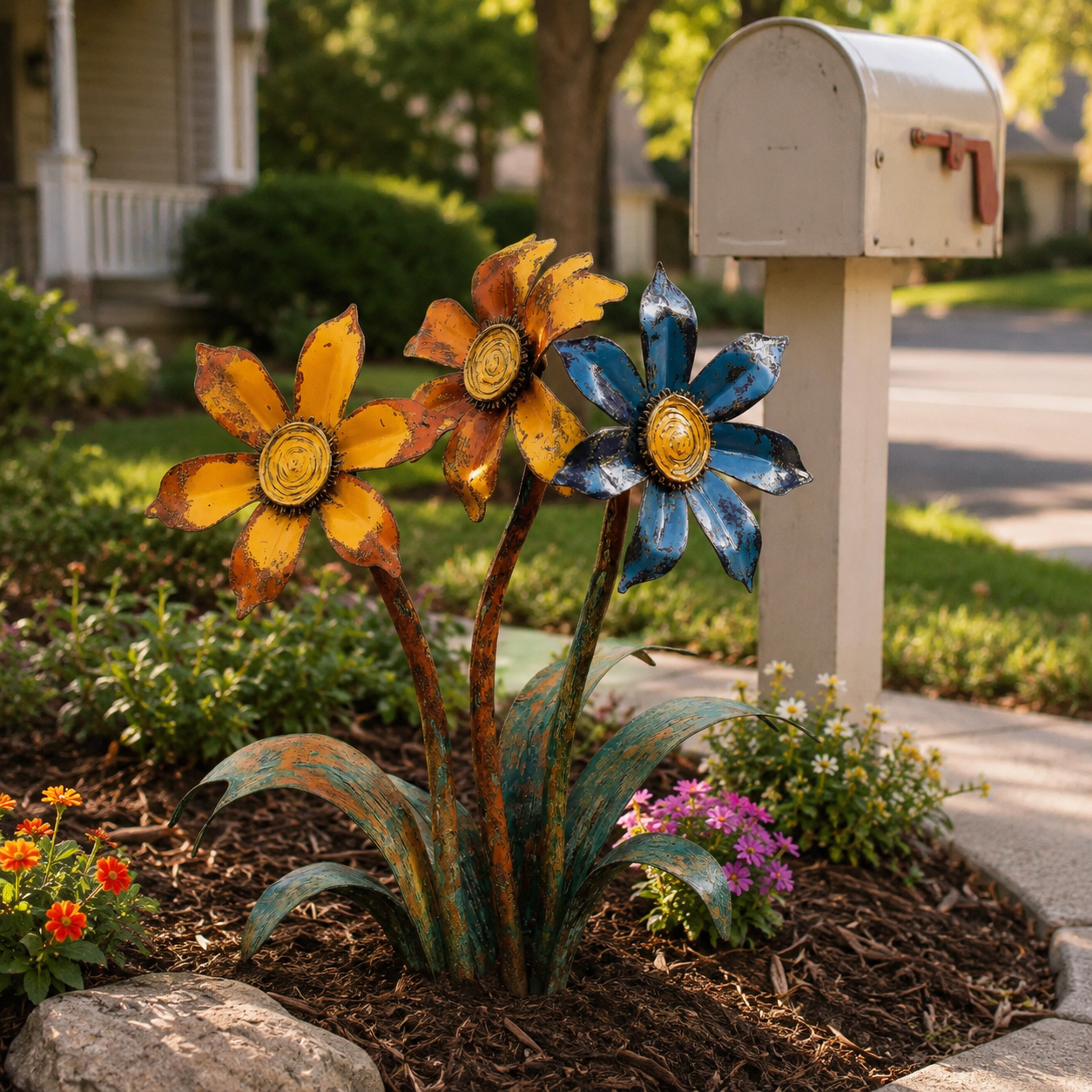 Handcrafted Rustic Metal Flower Garden Stake