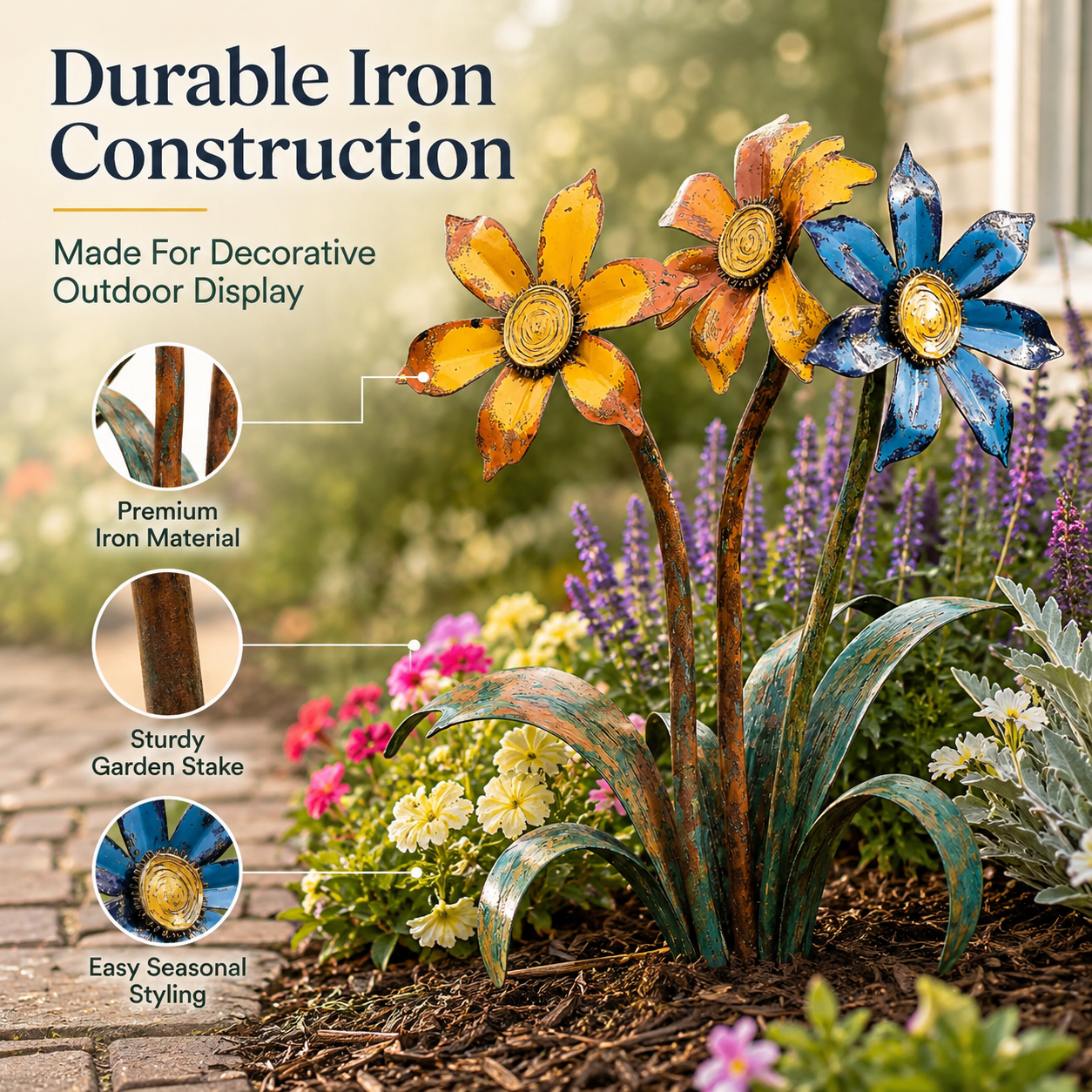 Handcrafted Rustic Metal Flower Garden Stake