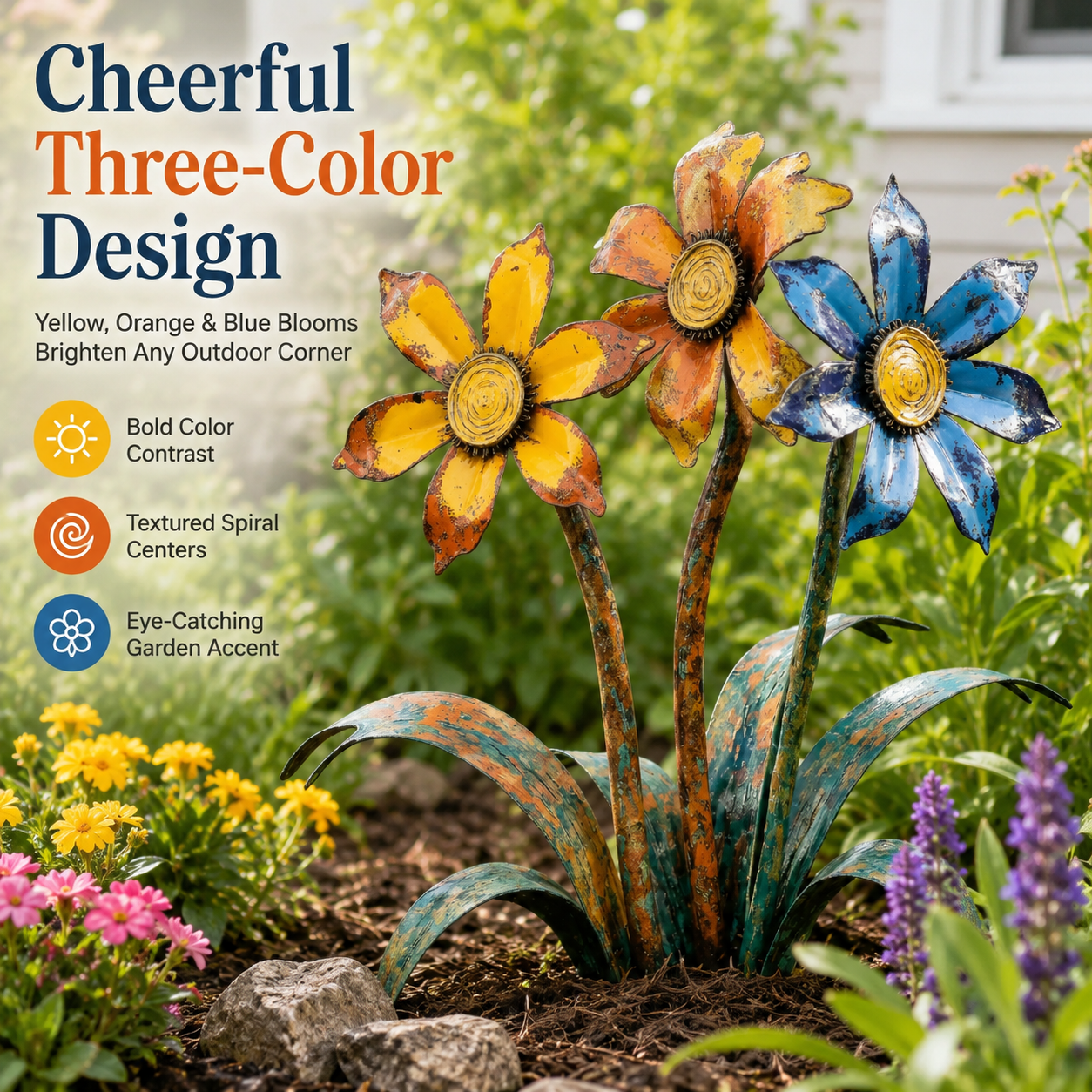 Handcrafted Rustic Metal Flower Garden Stake