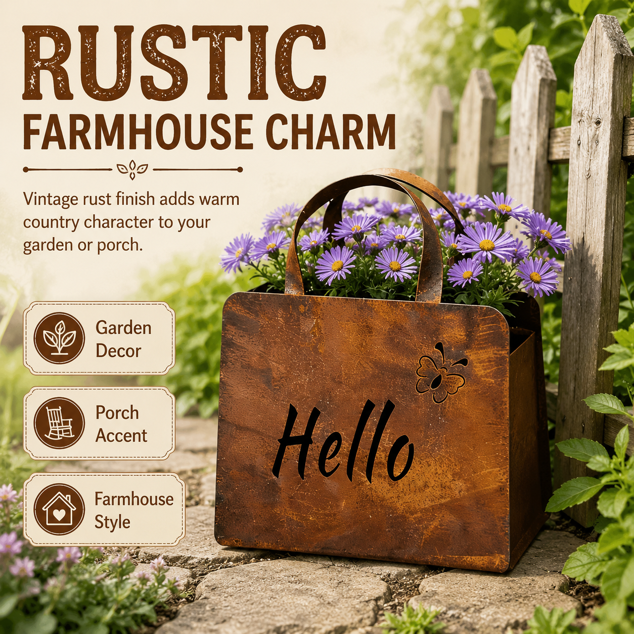 Rustic Metal Handbag Planter Decor