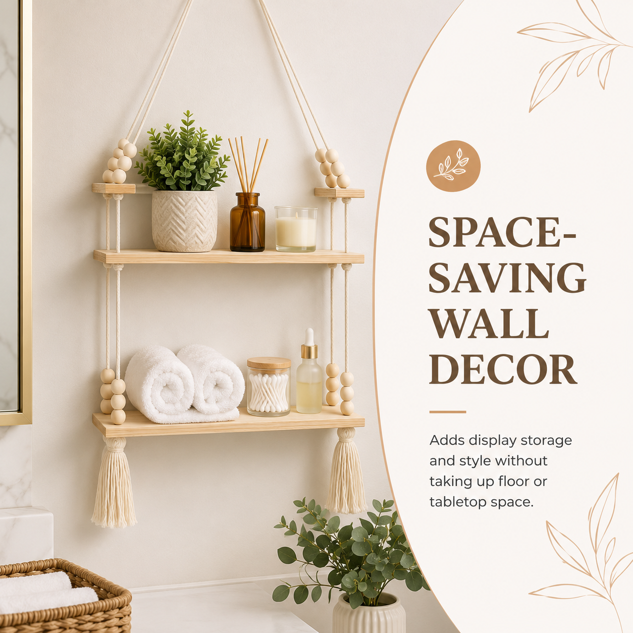 Boho Hanging Wall Shelf With Wooden Beads And Tassels