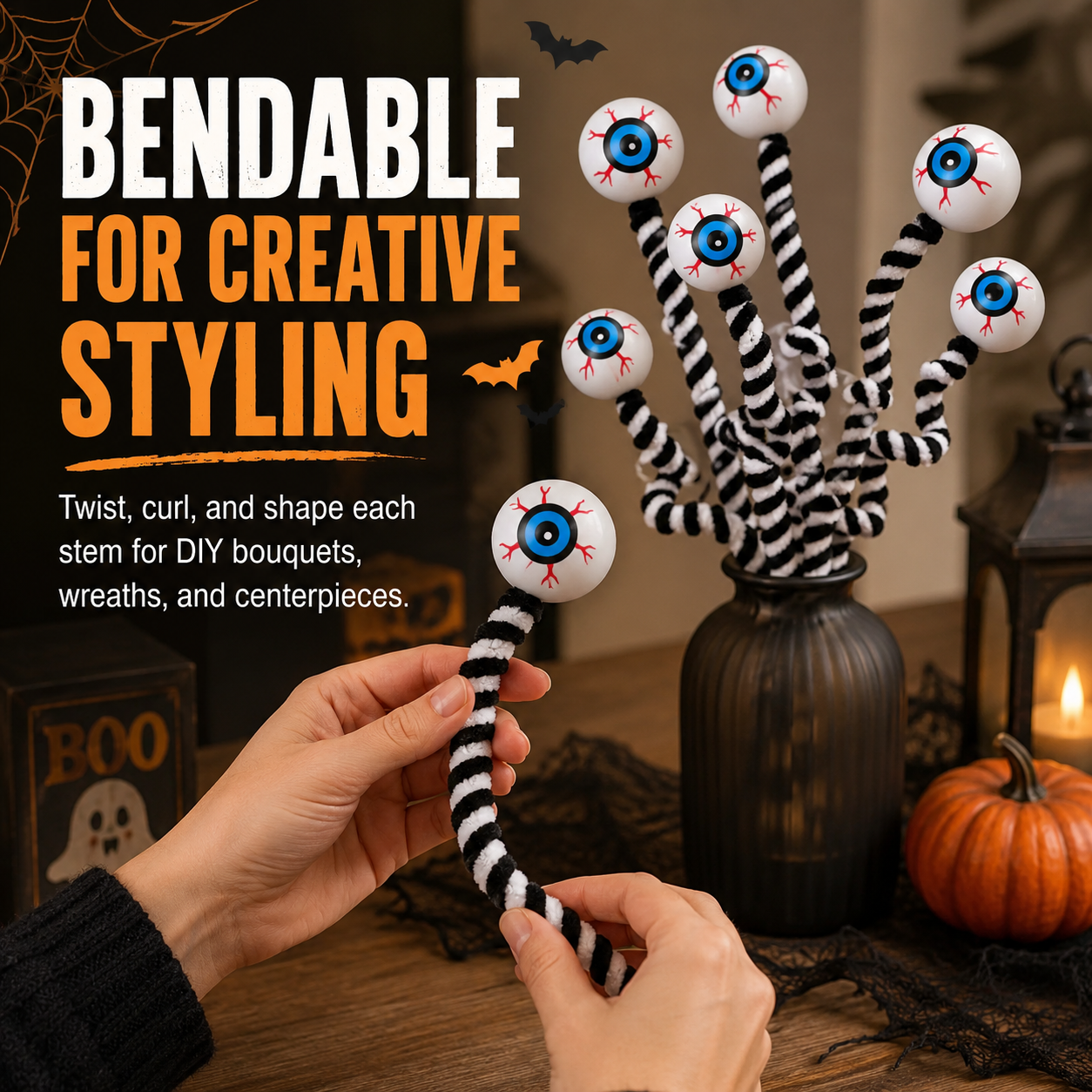 6 Pcs Halloween Bendable Eyeball Branch Stems