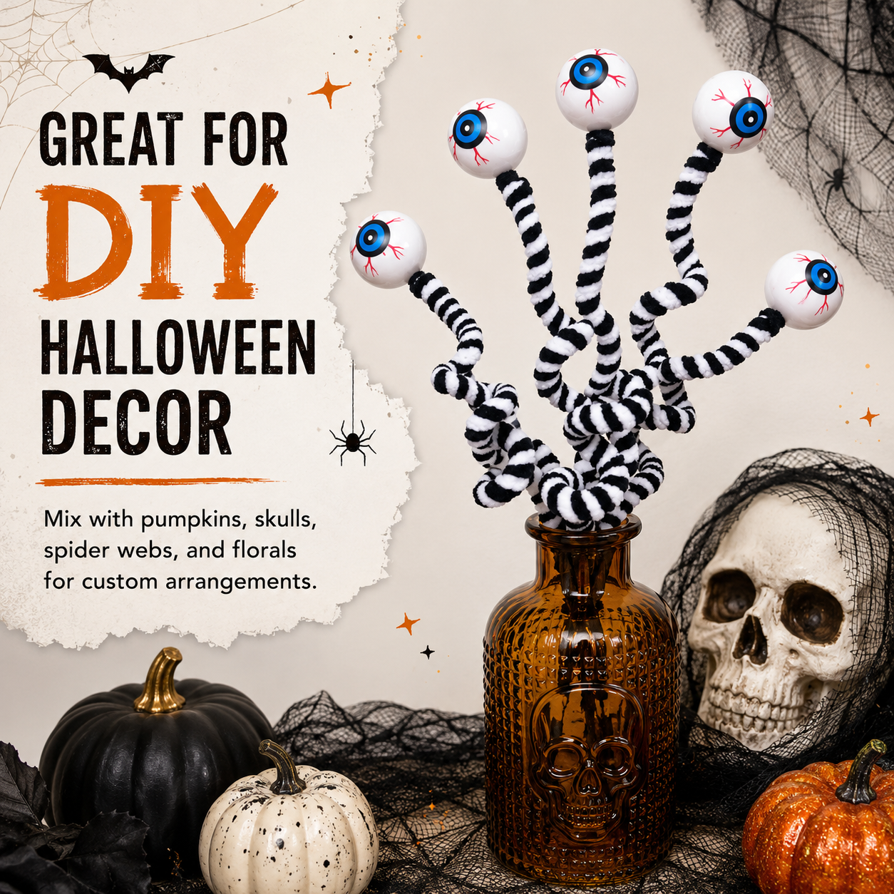 6 Pcs Halloween Bendable Eyeball Branch Stems