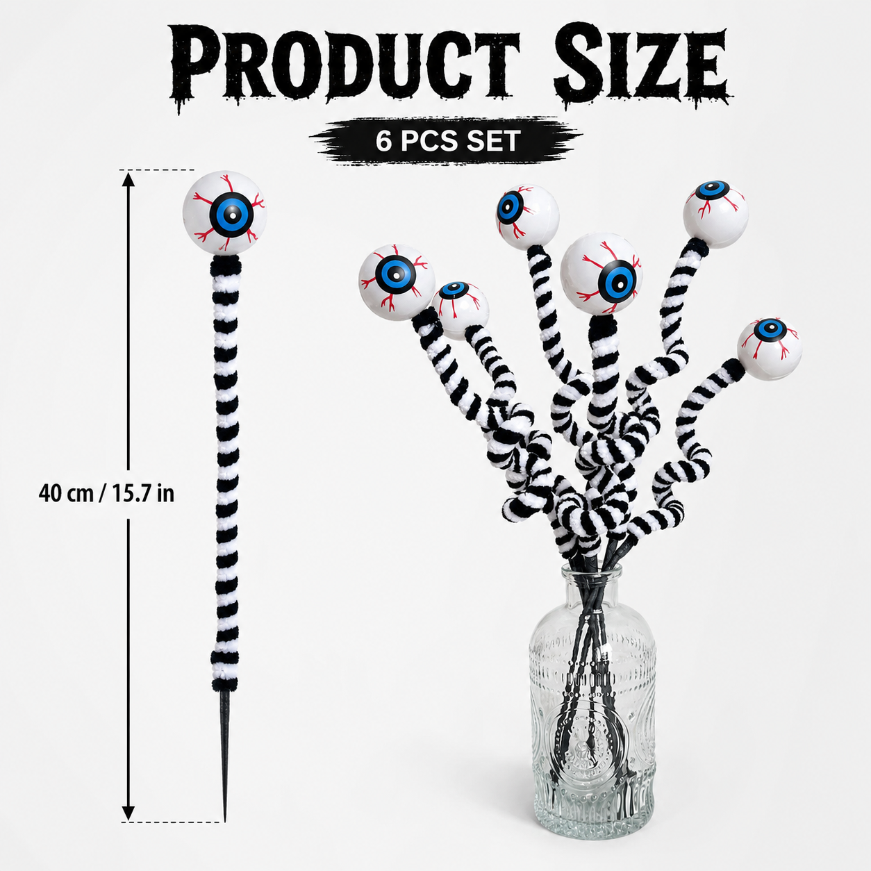6 Pcs Halloween Bendable Eyeball Branch Stems