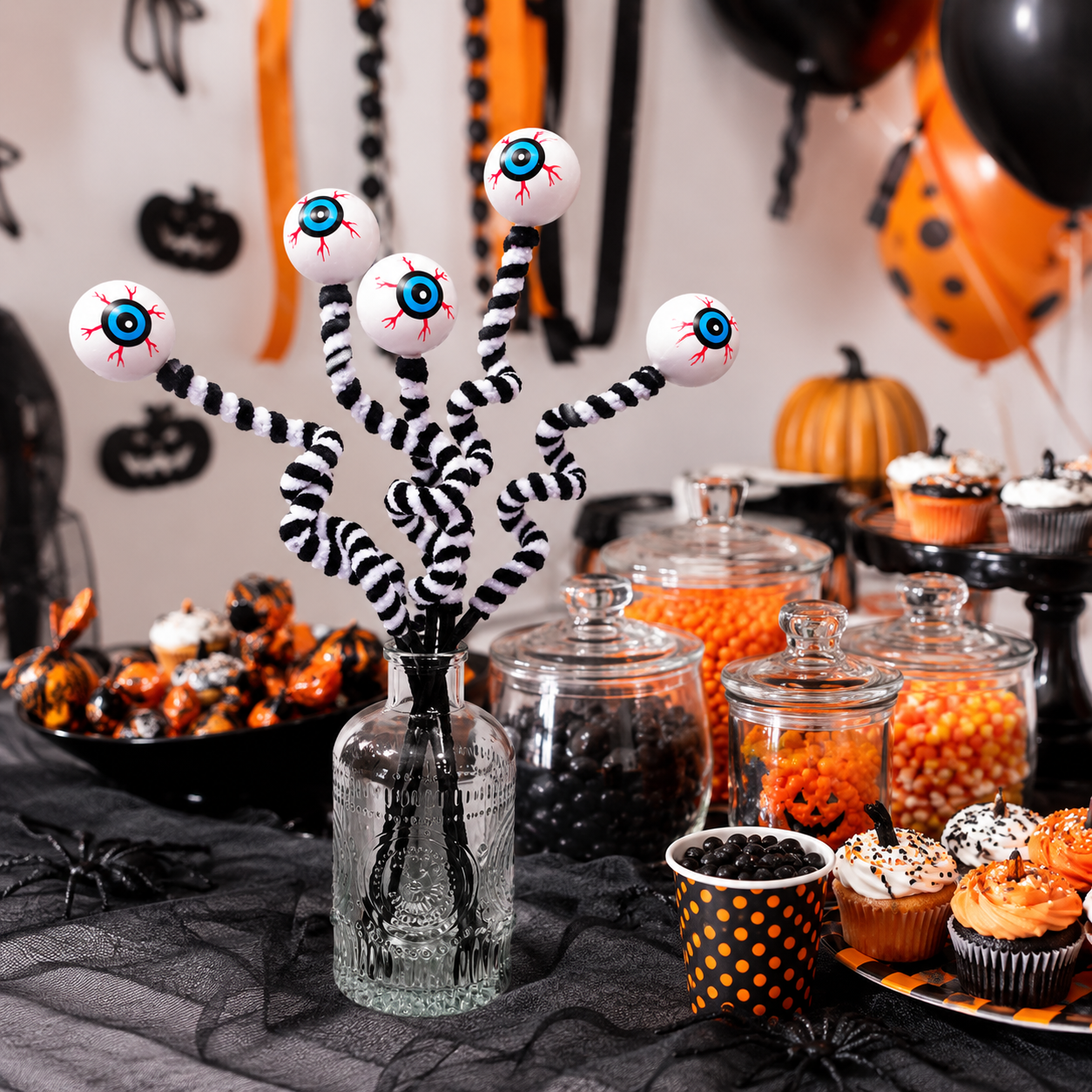 6 Pcs Halloween Bendable Eyeball Branch Stems