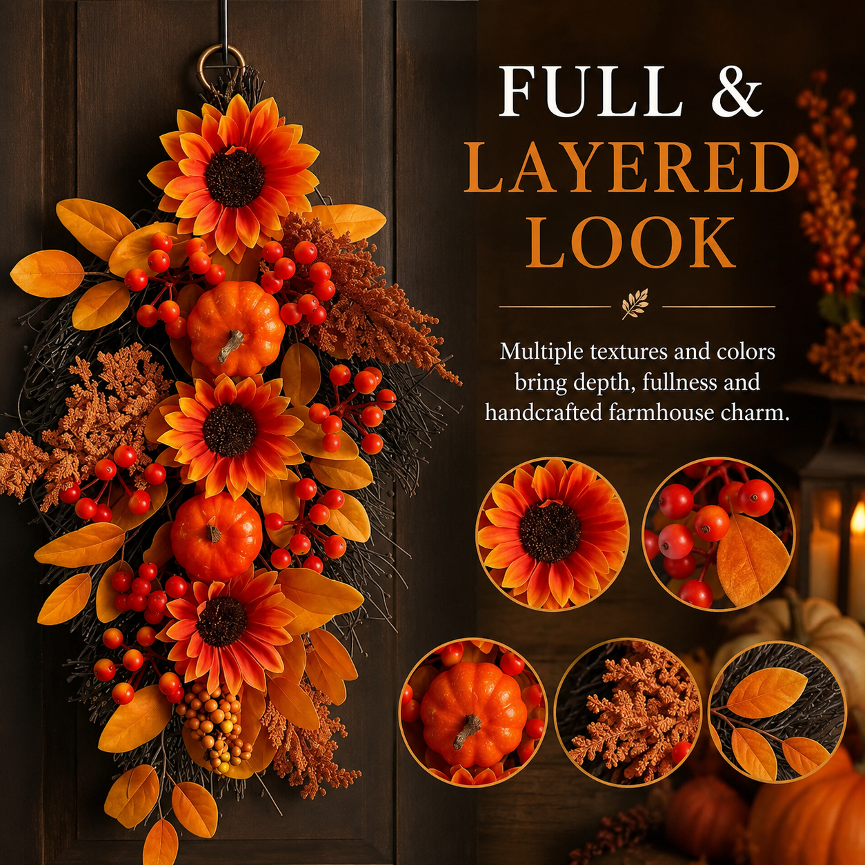 Fall Sunflower Pumpkin Door Swag