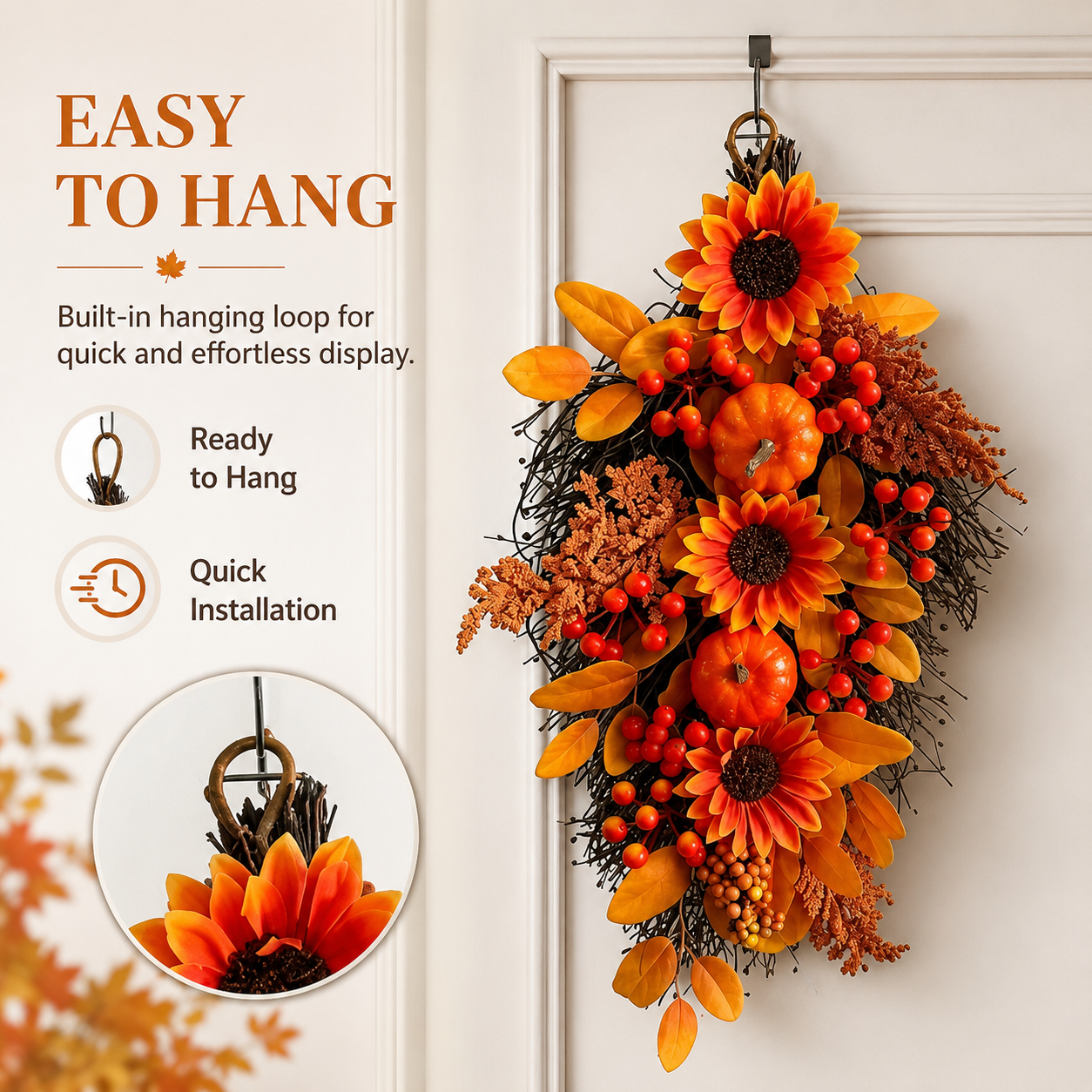 Fall Sunflower Pumpkin Door Swag