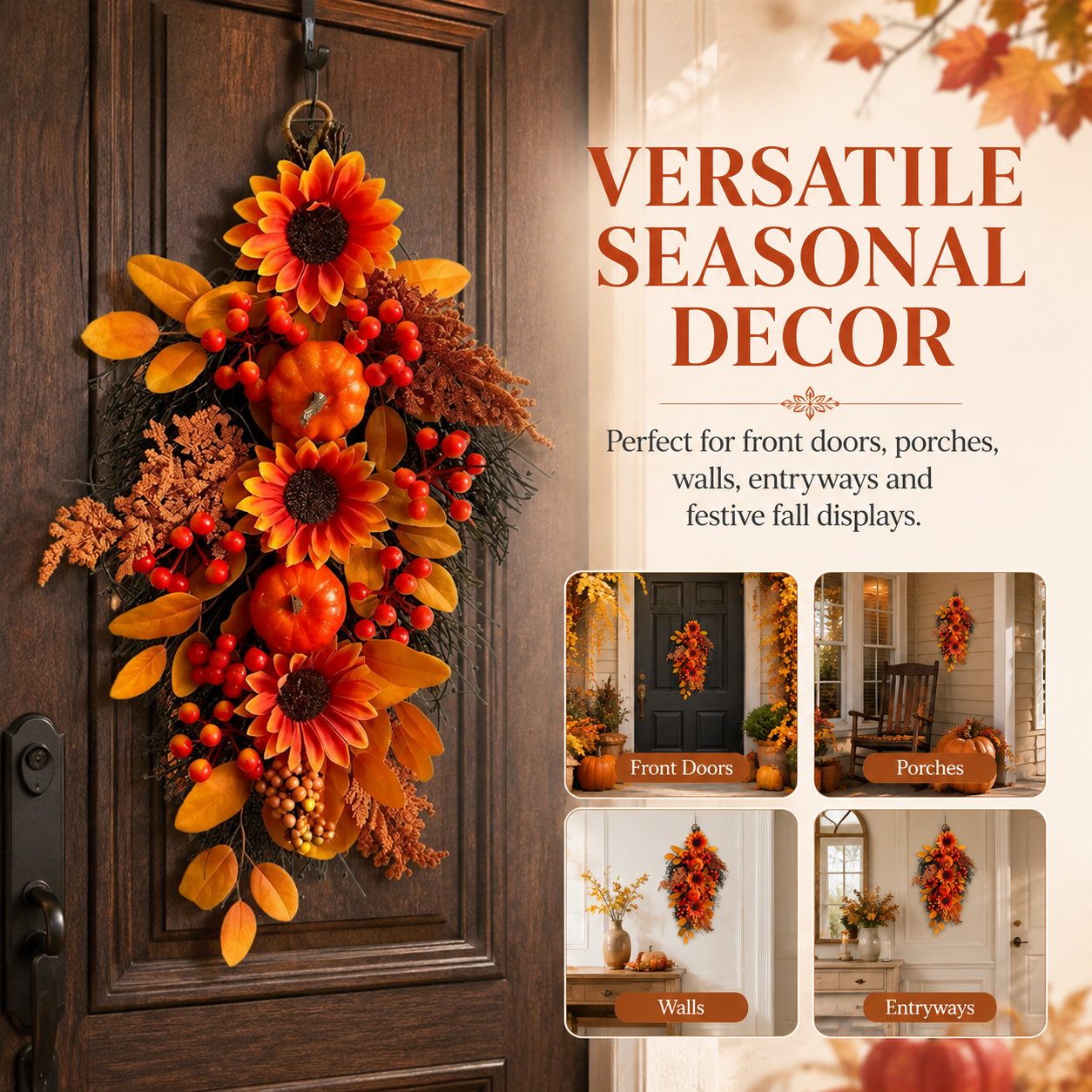 Fall Sunflower Pumpkin Door Swag