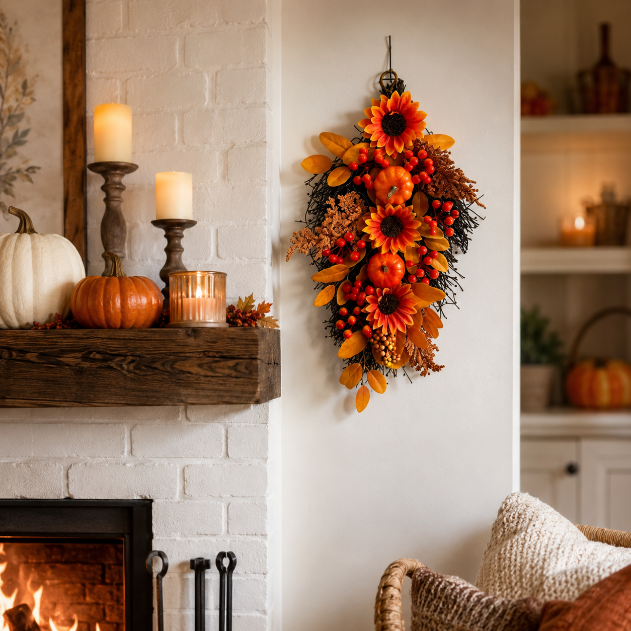 Fall Sunflower Pumpkin Door Swag