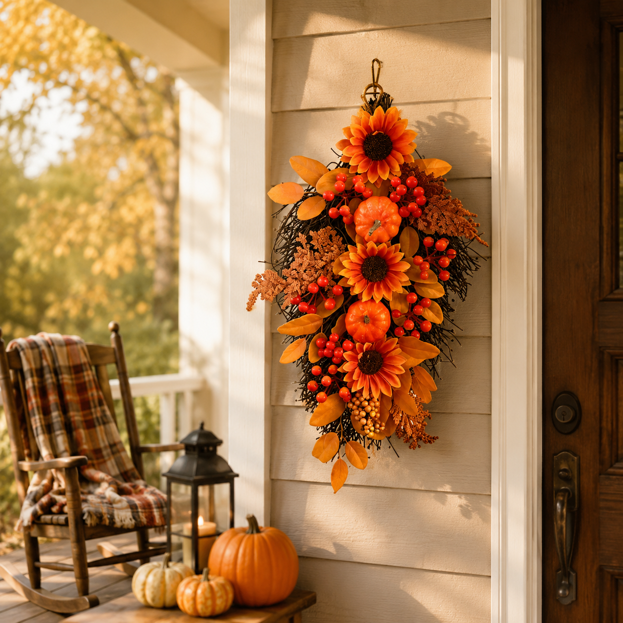 Fall Sunflower Pumpkin Door Swag