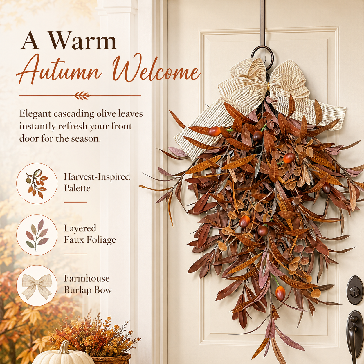 24-inch Fall Olive Leaf Door Wreath