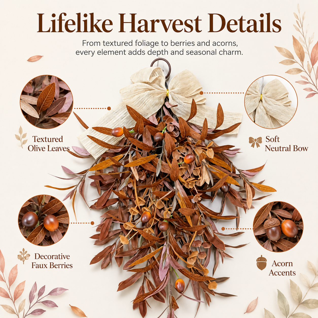 24-inch Fall Olive Leaf Door Wreath